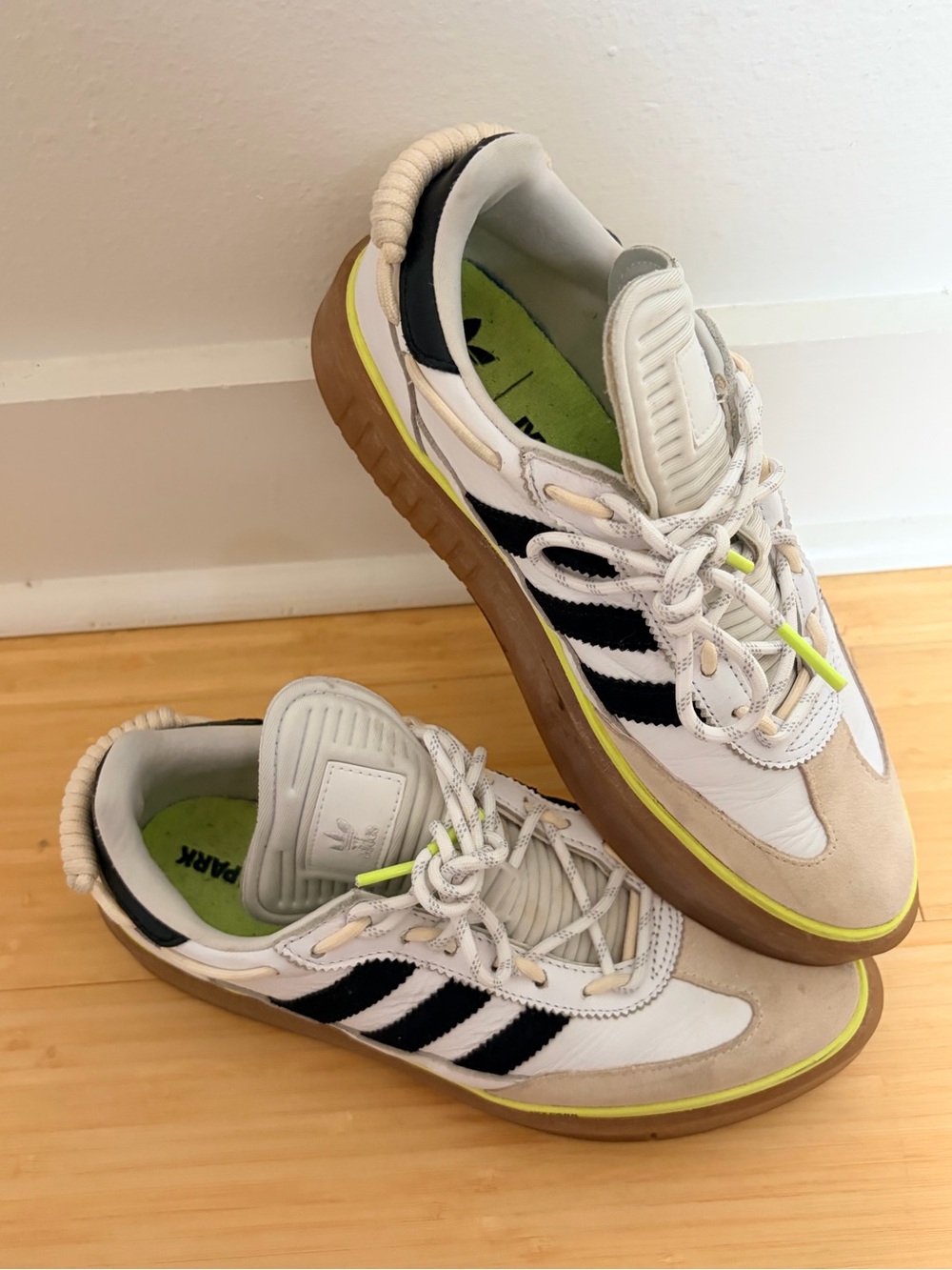IVY PARK adidas White Black Gum Sneakers with Neon Yellow Trim